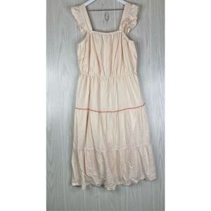 Laured Conrad Women's Peach Cottage Core Tiered Ruffled Peasant Midi Sundress XL